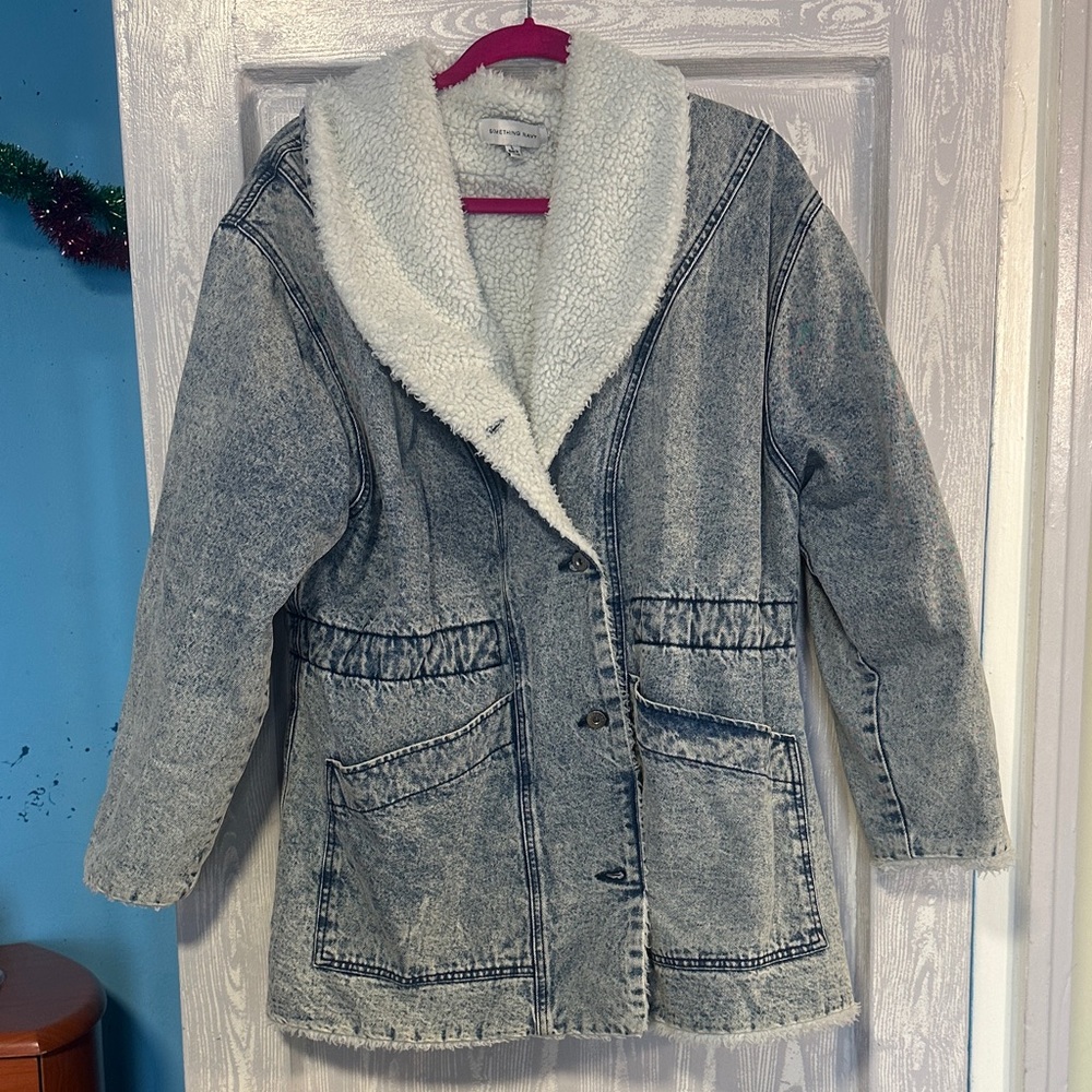 Something Navy Denim Jacket with Cream Sherpa